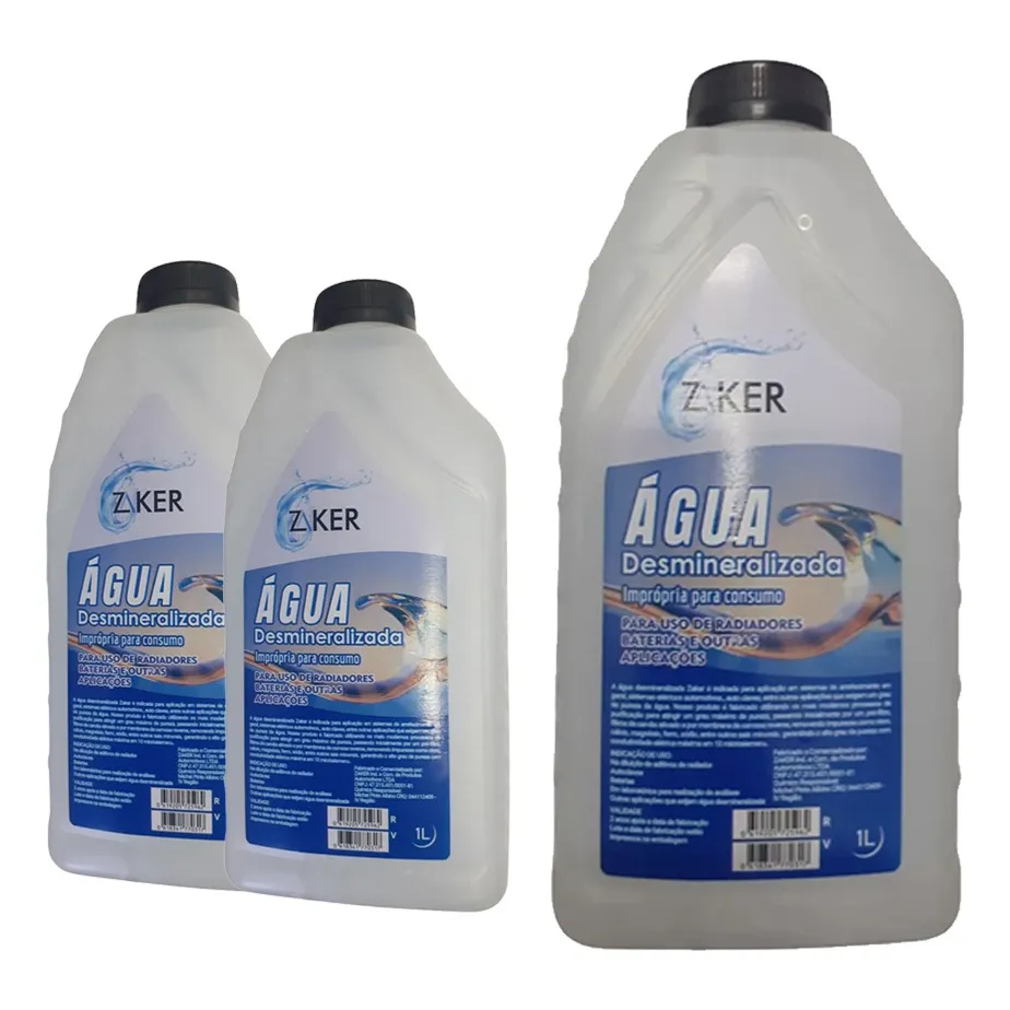 Água Desmineralizada Zaker Radiador Baterias Kit 3 Litros
