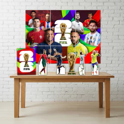 Kit Decoração Festa Infantil Painel + 5 Displays + Quadro de Mesa Copa do Mundo