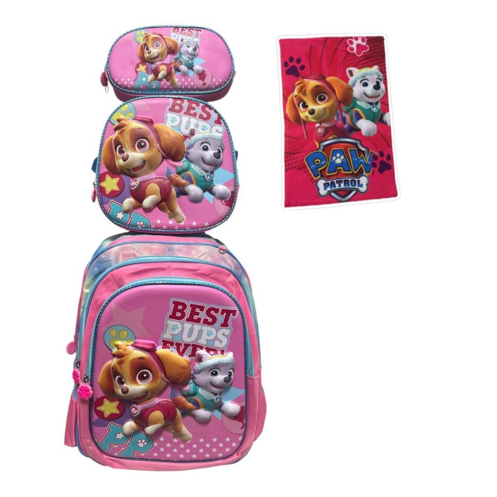 Kit Mochila de Rodinhas Patrulha Canina Best Pups Everest 3D Alto Relevo Infantil + Lancheira Térmica + Estojo + Toalha