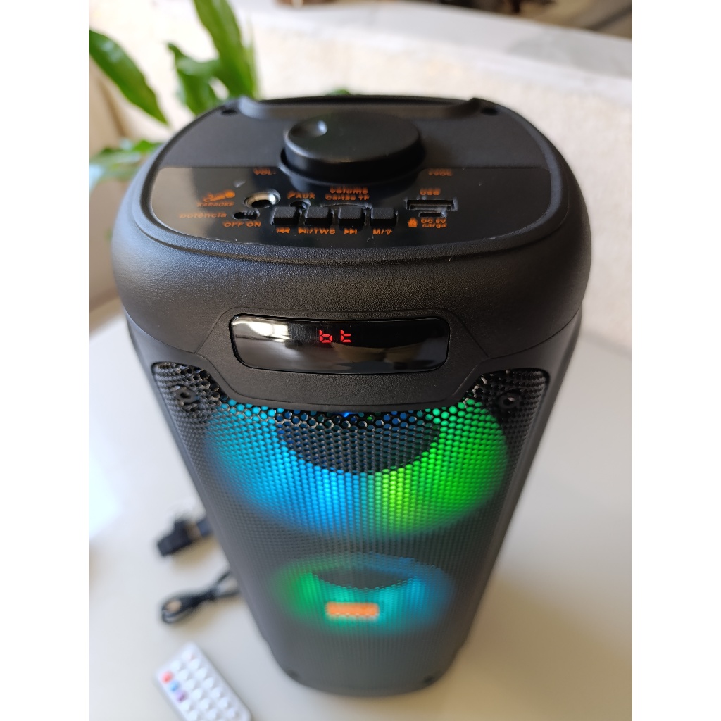 Caixa de Som Amplificada Portatil FM BLUETOOTH AUX CONTROLE REMOTO SOM TWS LINK+ Microfone Karaoke