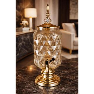 Suqueira de Vidro Âmbar com base metálica dourada 2,5 Litros - 42x14cm - 44876 - Decoração Luxo em Oferta na Shopee