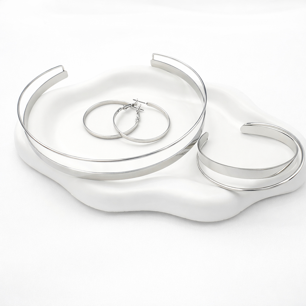 Conjunto de três peças de colar  redonda da moda , pulseira e brincos  feminina em banhado e prata 925 e ouro 18k em Oferta na Shopee