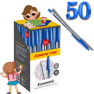 Caixa 50 Canetas Originais Esferográficas 1mm  Compactor Economic em Oferta na Shopee
