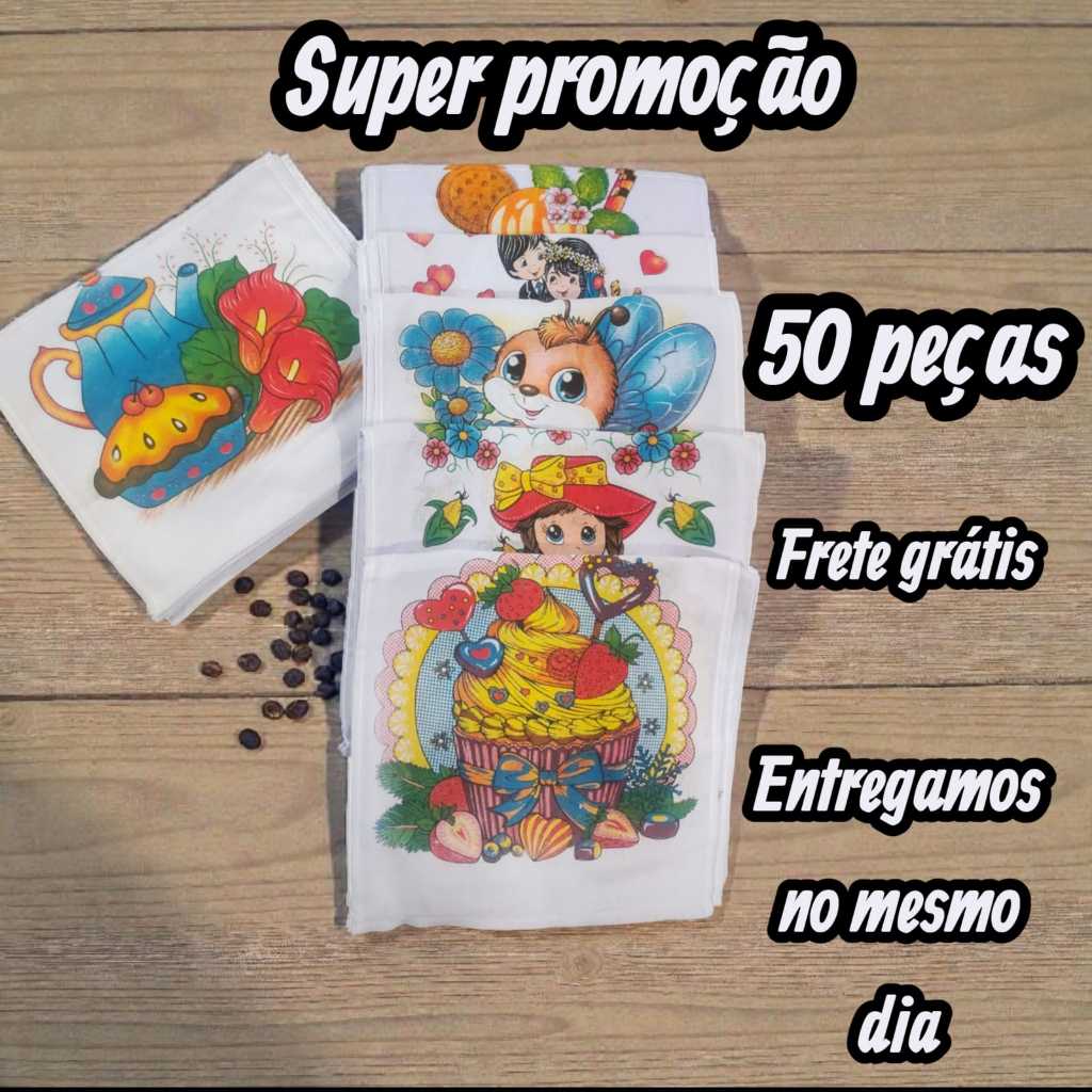 Kit 50 Pano De Prato C/ Bainha Estampado Premium 60 x 35 em Oferta na Shopee