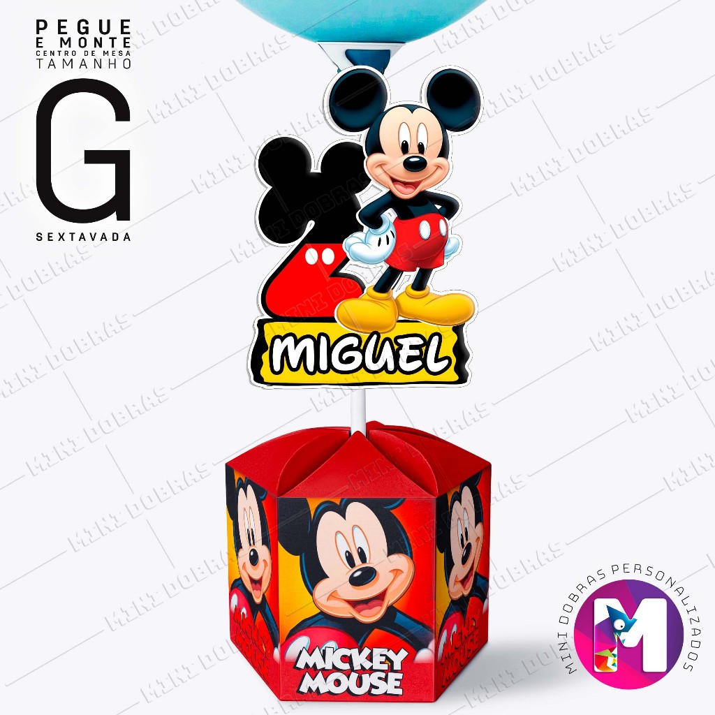 Centro de Mesa MICKEY - Caixa Sextavada - Tamanho G - Personalizado (PEGUE E MONTE) em Oferta na Shopee
