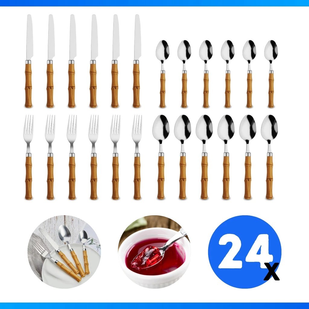 KIT FAQUEIRO TROPICALE 24 PECAS ACO INOX CABO BAMBU IMITANDO MADEIRA PLASTICO em Oferta na Shopee