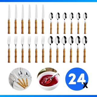 KIT FAQUEIRO TROPICALE 24 PECAS ACO INOX CABO BAMBU IMITANDO MADEIRA PLASTICO em Oferta na Shopee