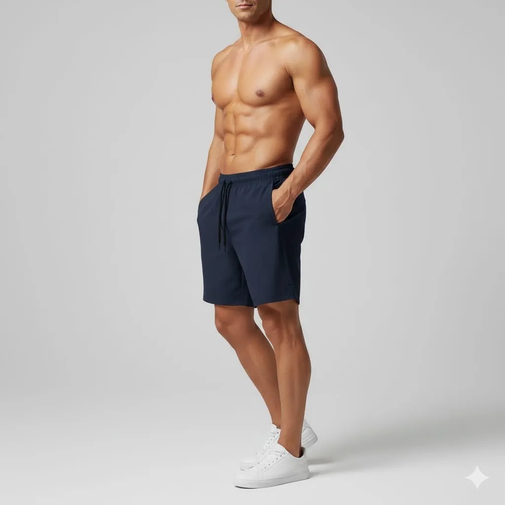 Short TACTEL c/Elastano AZUL Masc.- Bermuda básica Lisa, Praia, Leve, Confortável, Treino, Academia