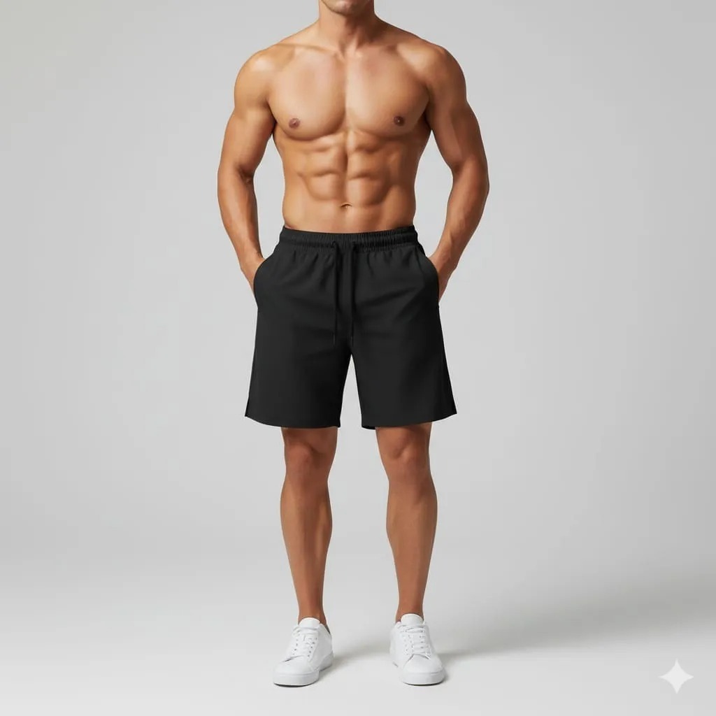 Short TACTEL c/Elastano PRETO Masc.- Bermuda básica Lisa, Praia, Leve, Confortável, Treino, Academia