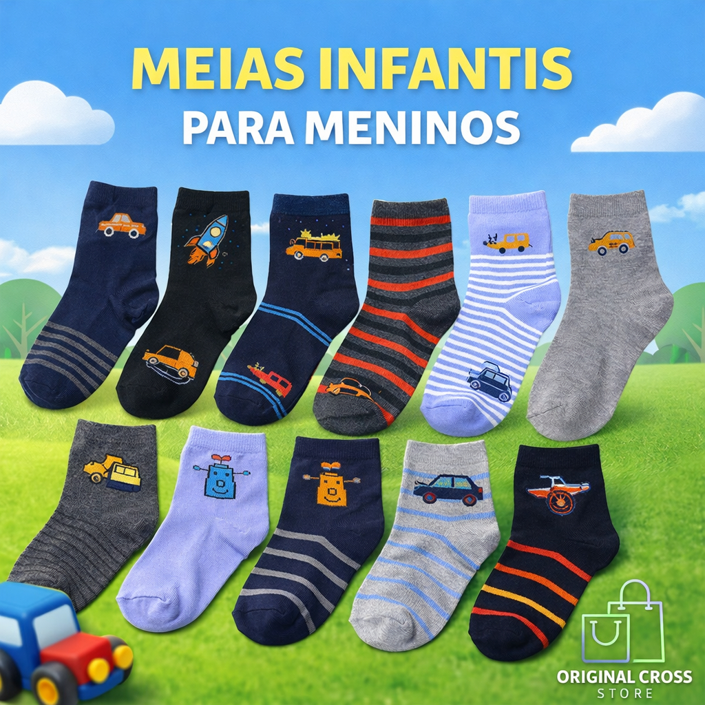 Kit Meia Infantil Menino Cano Curto 2 a 10 Anos Estampada  Pares Sortidos em Oferta na Shopee