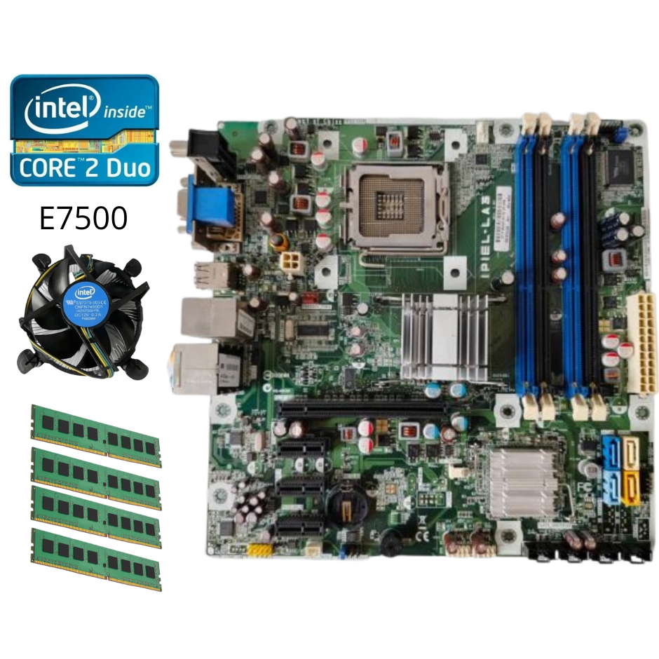 Kit Placa Mãe HP IPIEL-LA Core 2 DUO 4gb Ram Ddr2 Cooler Espelho Universal Garantia Nota Fiscal
