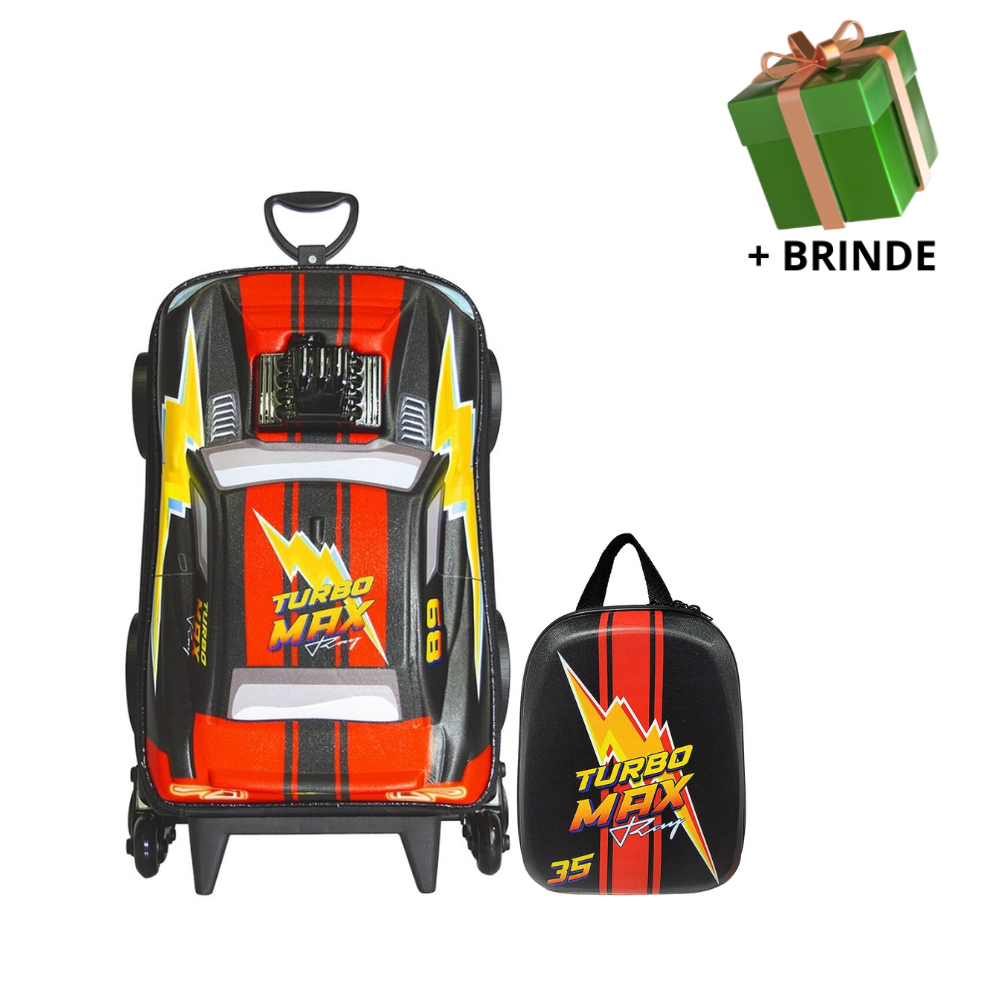 Mochila Escolar Menino Menina Lancheira Mala Infantil Carro Rodinha Resistente 3D Viagem Passeio