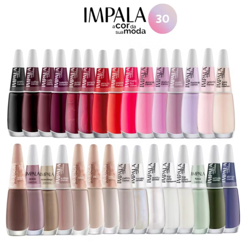 kit 30 Esmaltes Impala Atacado Promoção Oferta Esmaltes Vermelhos Esmaltes Branquinhos