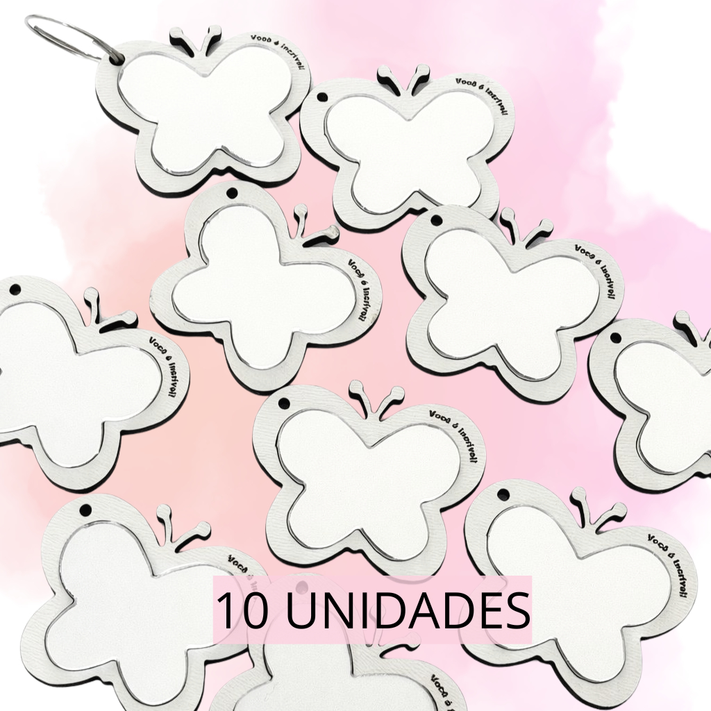 Chaveiro Borboleta em Mdf Branco com Espelho