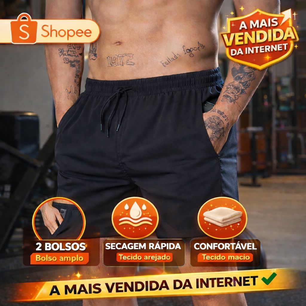 Bermudas Short Masculino Academia Com Bolso em Oferta na Shopee