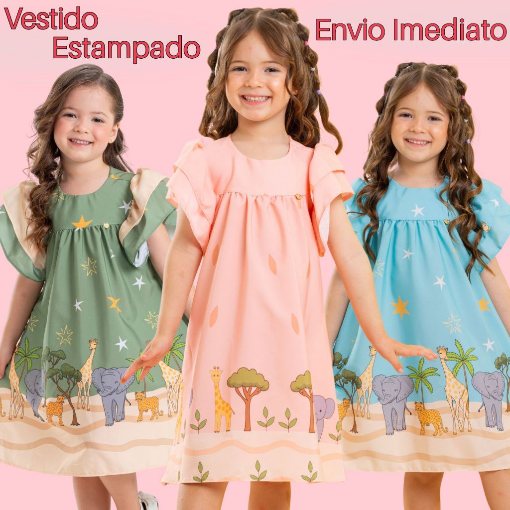 Vestido Infantil Estampado Colorido Menina Dia das Crianças De Manguinha Blogueirinha Tiktok em Oferta na Shopee