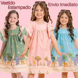 Vestido Infantil Estampado Colorido Menina Dia das Crianças De Manguinha Blogueirinha Tiktok em Oferta na Shopee