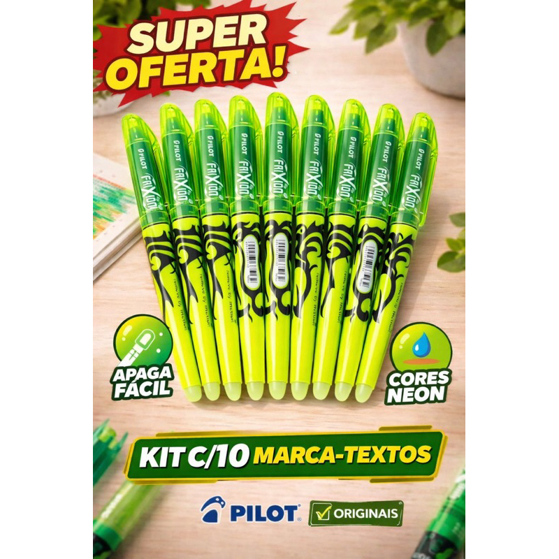 ❎ Kit com 10 Marca - Texto Pilot FriXion Apagável  Original AMARELO ❎ em Oferta na Shopee