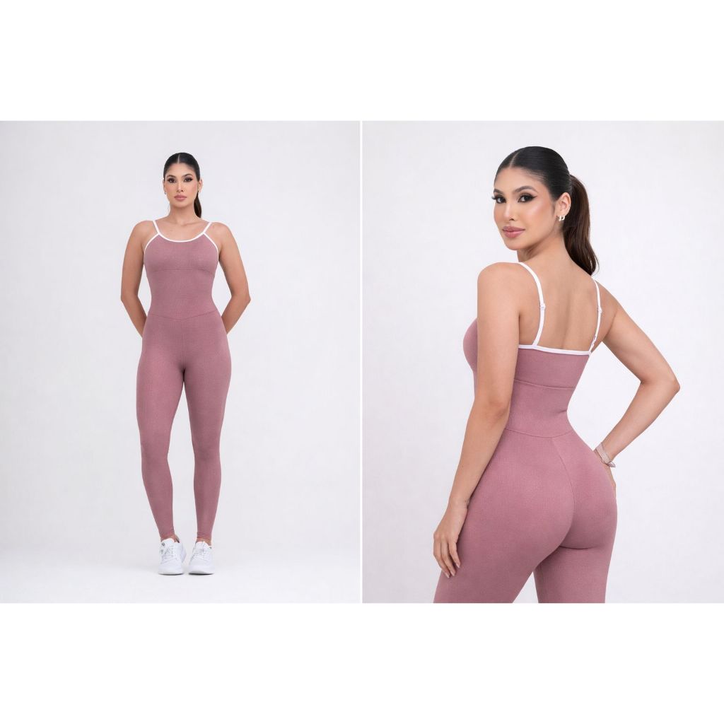 Macacão Fitness Feminino Canelado Poliamida Zero Transparência Bojo Removível Academia Yoga