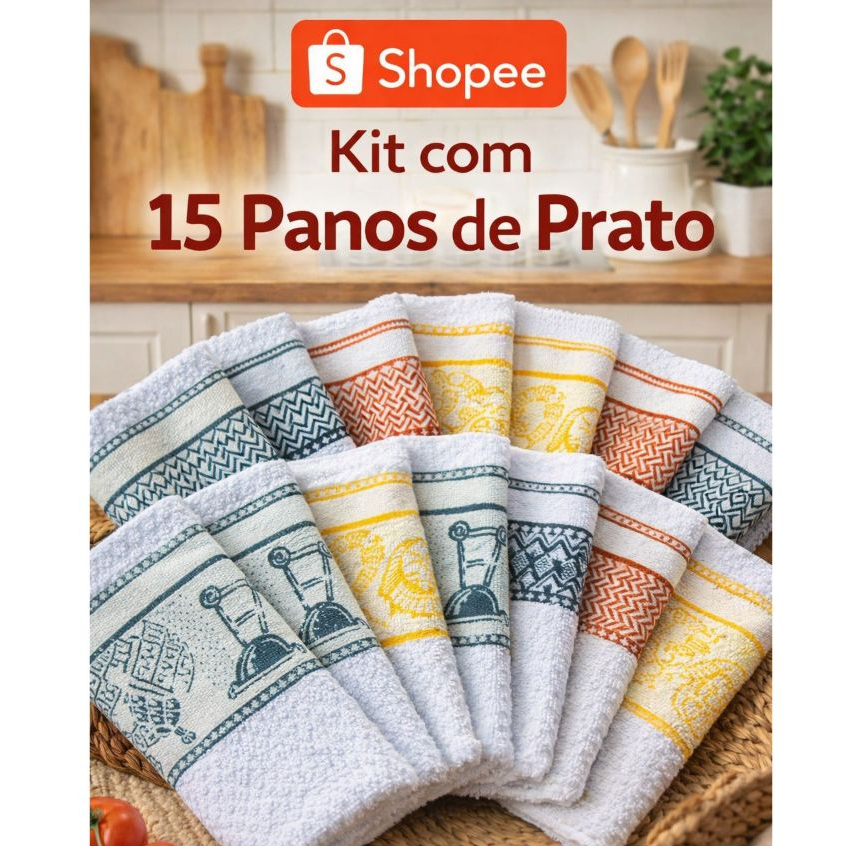 Panos De Prato Kit 15 Peças Direto De Fabrica Pano de Pratos Atoalhados 100% Algodão em Oferta na Shopee