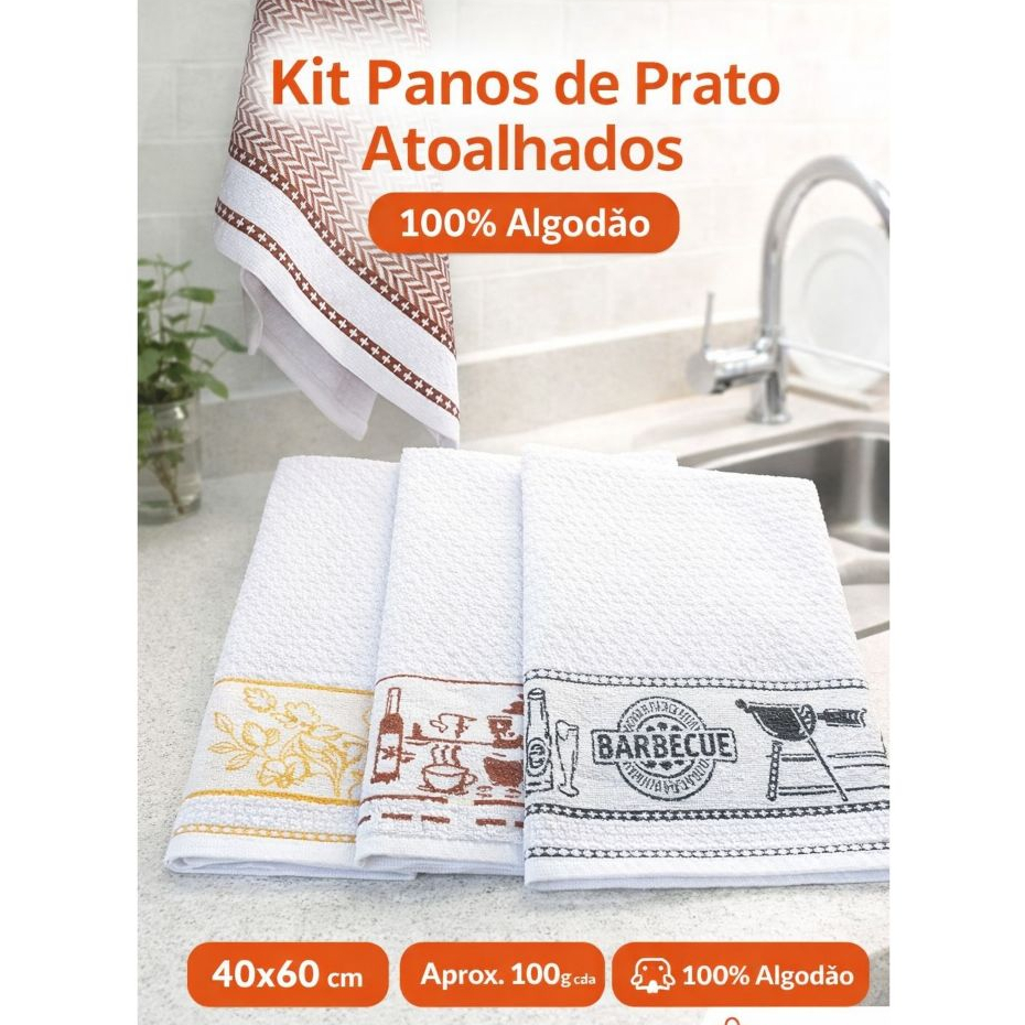 Pano De Prato Branco Atoalhado Alta Gramatura 4 Peças Pano de Prato Cozinha