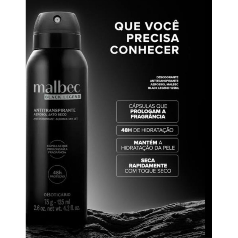 Desodorante Antitranspirante Aerossol Malbec Black Legend 75g/125ml em Oferta na Shopee