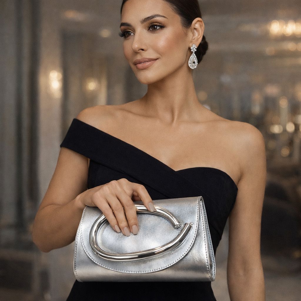 Bolsa Feminina de Luxo Clutch Prata Bolsa de Mão Para Casamento Evento Elegante Bolsa Feminina de Luxo Clutch Prata Bolsa de Mão Para Casamento Evento Elegante