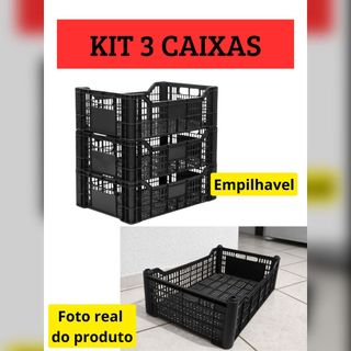 Kit com 3 Caixa Plastica - Caixa Organizadora - Empilhavel - Caixa Multiuso - Hortifruti - Vazada - Envio imediato