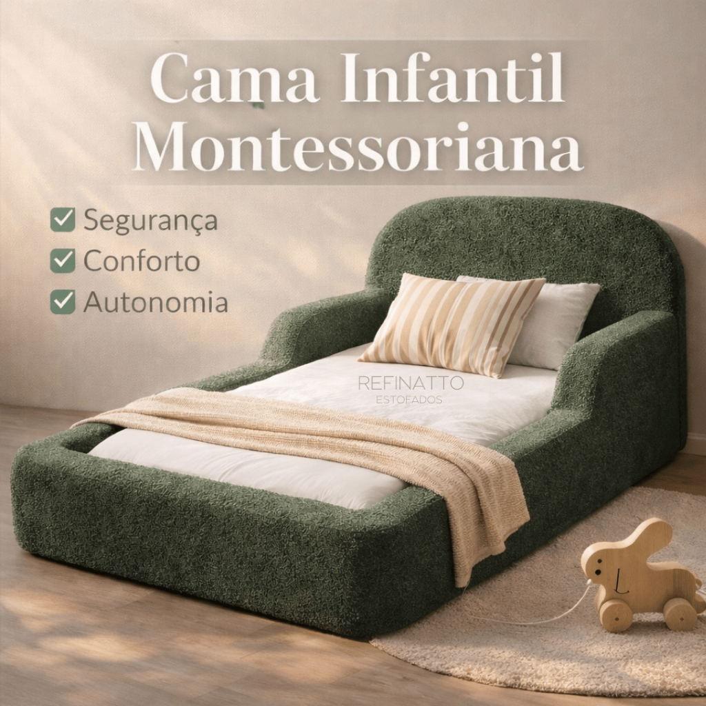 Cama Montessoriana Tamanho INFANTIL - Modelo SONHOS - Tecido BOUCLÊ