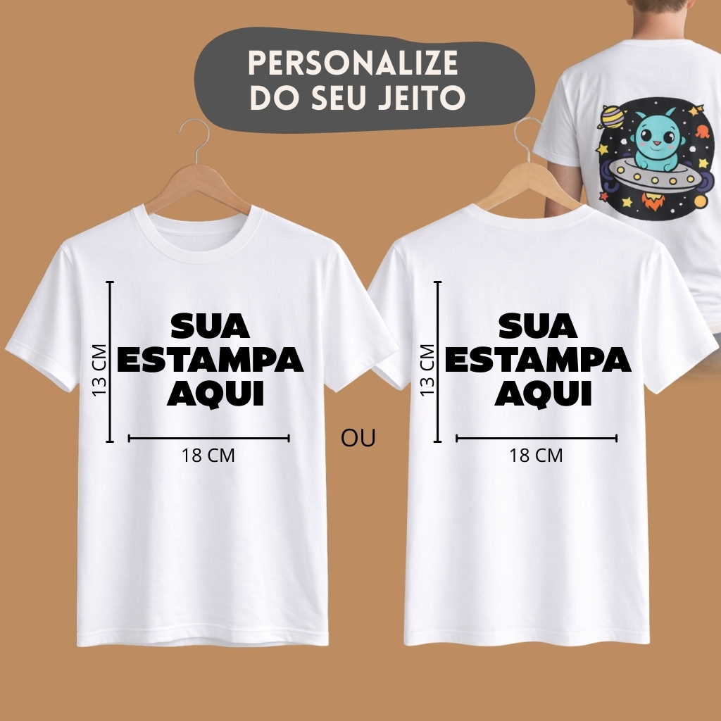 Camiseta Personalizada Com Sua Arte Poliéster Branca | Camisa Estampa Alta Qualidade | Unissex