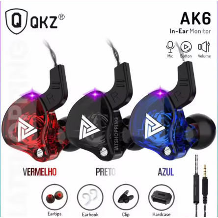 Fone de ouvido QKZ com fio com microfone cobre driver fone de ouvido esportivo baixo estéreo