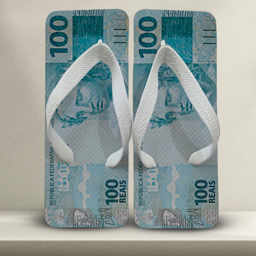 Chinelo Quadrado Masculino Nota de 100 Conto 💸 Rico Até no Pé! Confortável e Engraçado
