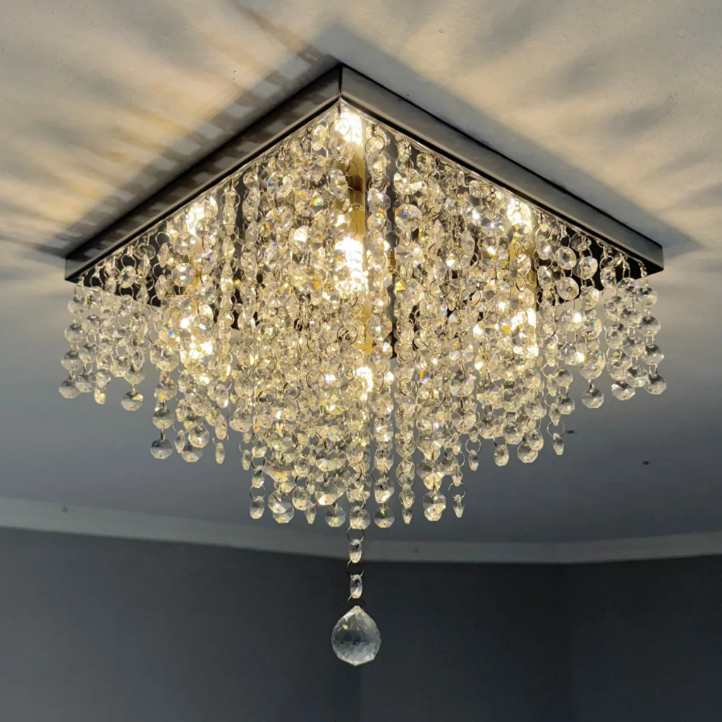 Lustre De Acrilico 30x30 Bel Leds Base Inox Sala Estar / Jantar/ Quarto