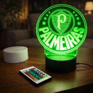 Luminária de LED PALMEIRAS - Luz no Acrílico - Base PRETA ou BRANCA - Com CONTROLE REMOTO