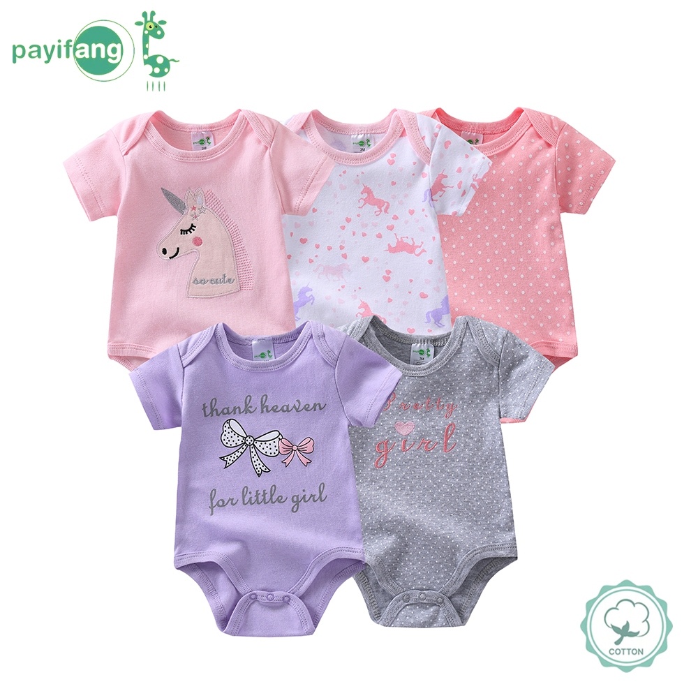 Kit 5 Pecas Body Bebe Manga Curta Algodao Suedine Meninos e meninas Verao 100% algodão-Padrão Pégaso