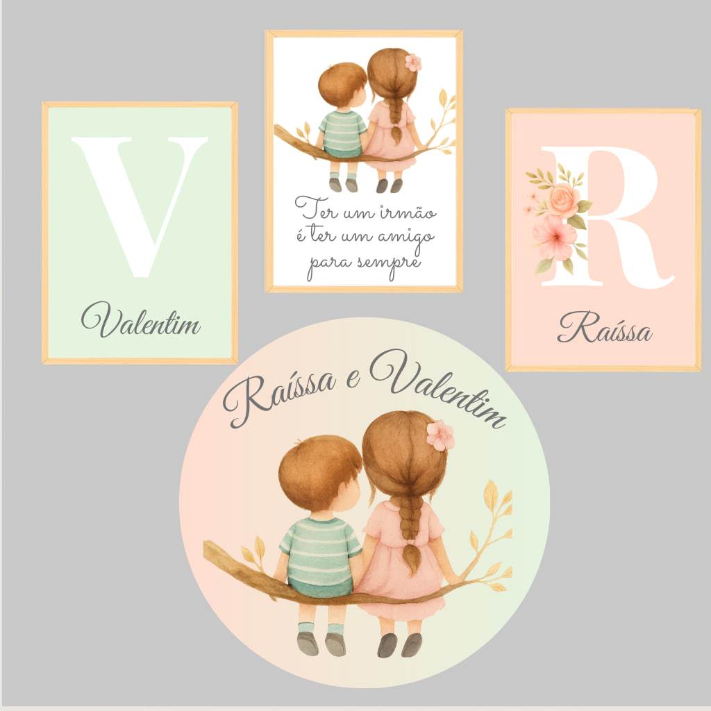 Quadros Decorativos Irmãos Nome Personalizado Infantil Oração Letra Criança Aquarela Delicado em Oferta na Shopee