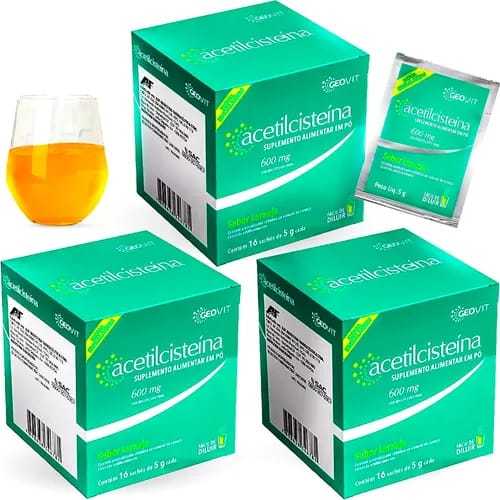Kit Nac Acetilcisteina 600 Mg 3 Unidades com 16 saches Sabor Laranja