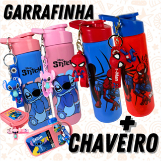 Garrafinha Água Escolar Disney Licenciados do Stitch Homem Aranha Minnie Mickey mais Chaveiro em Oferta na Shopee