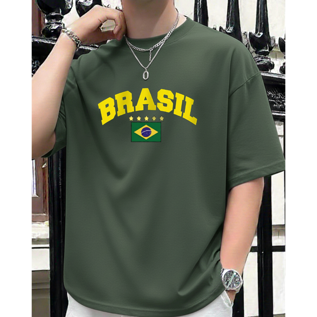 Camiseta Masculina BRASIL 5 Estrelas Camisa Copa do Mundo 100% Algodão