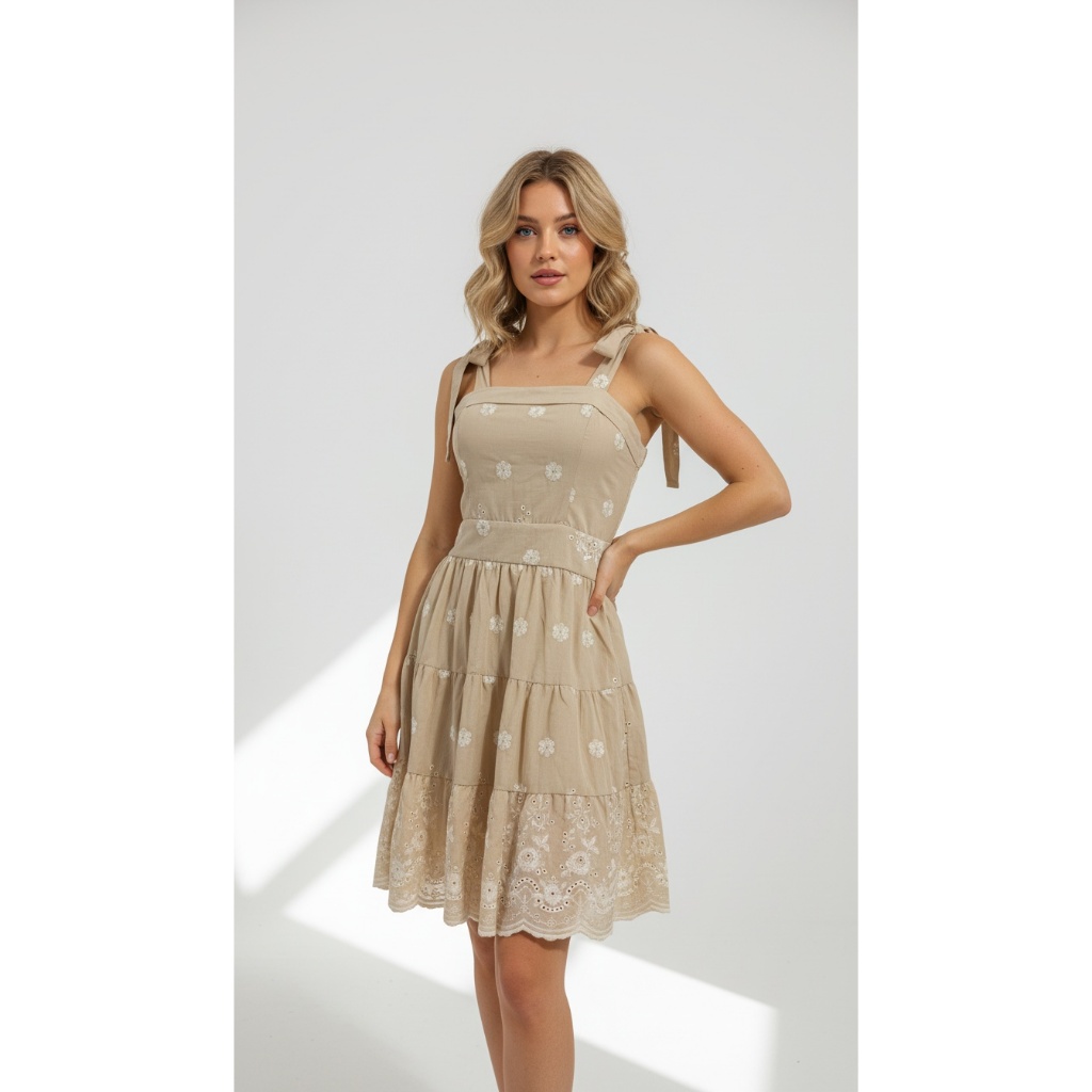 Vestido Lessi Bordado Feminino Luxo com Barrado Exclusivo, Alça Ajustável, Bojo e Lastex nas Costas em Oferta na Shopee