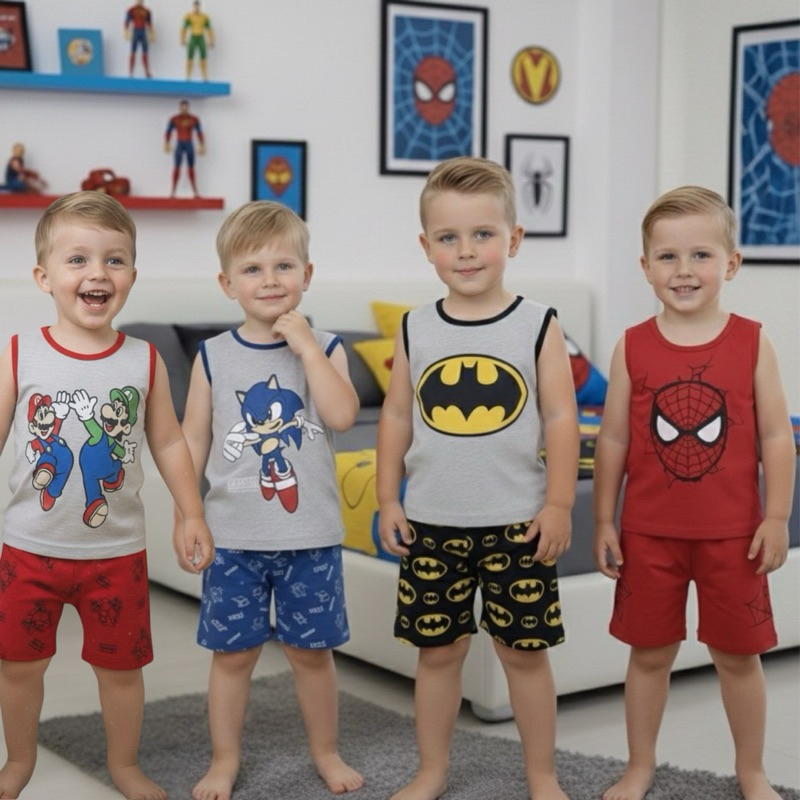 Kit 2 Pijama Infantil Masculino Regata Personagens | Kit Escolha os Seus | Malha Confortável | Verão Menino