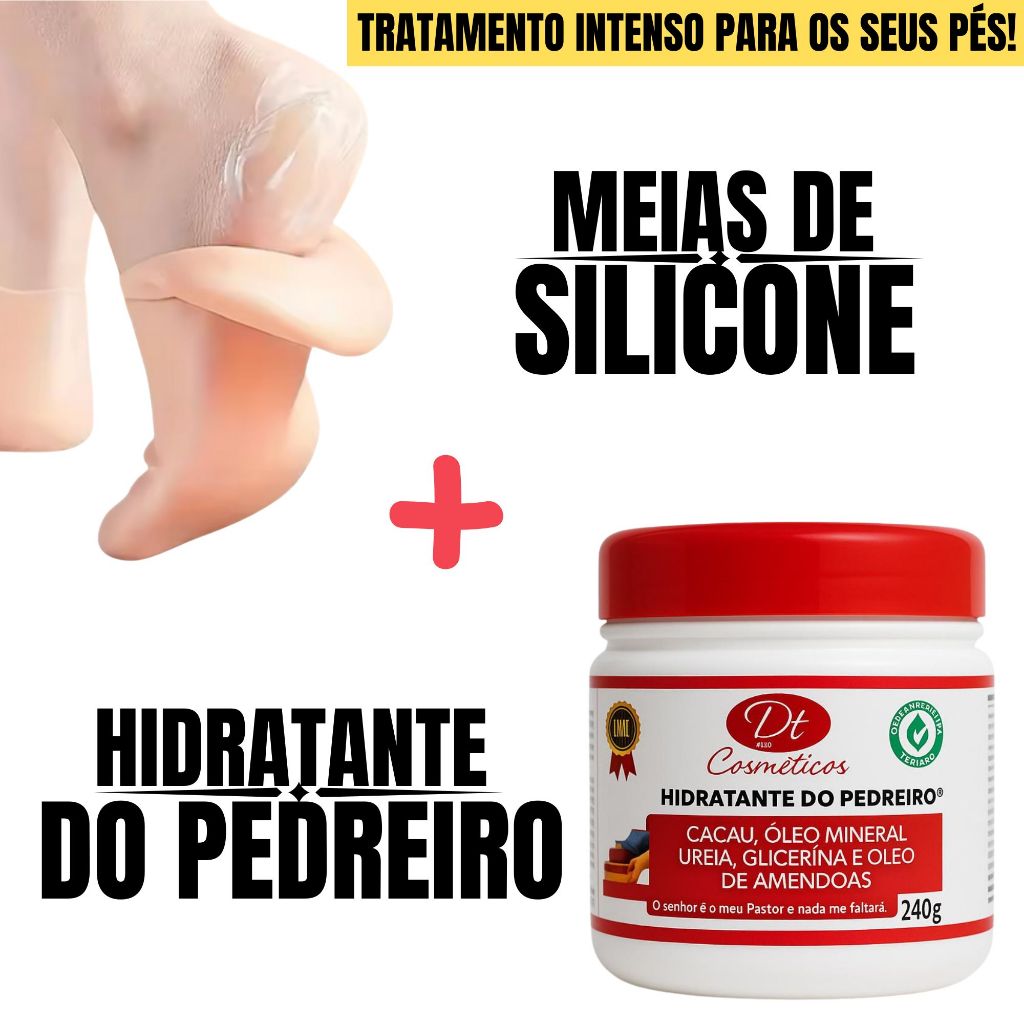 Kit Meia de Silicone + Hidratante do Pedreiro Reparação Profunda para Pés Rachados, Secos e Ásperos