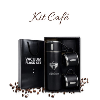 Kit Garrafa Térmica 500ml Inox Personalizada a Laser + 3 Xícaras com Sacola Presenteável