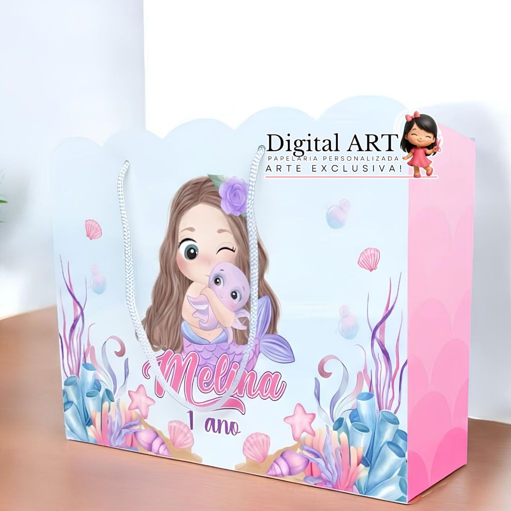 Sacolinha SEREIA FUNDO DO MAR Personalizado | Sacolinha | Lembrancinha Aniversário PEGUE E MONTE