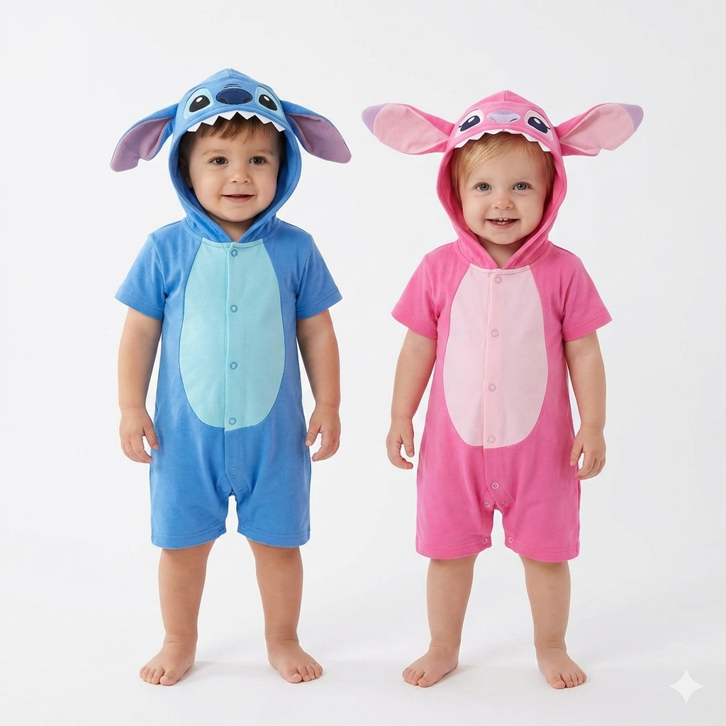 Fantasia Stitch Bebê Azul e Rosa Mesversario Infantil - Stitch - Macacão Bordado Com Gorro em Oferta na Shopee