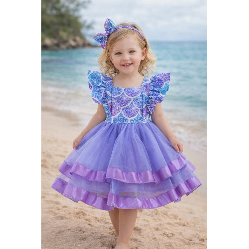 Vestido Infantil Sereia Lilás Princesa em Tule Rodado – Festa e Aniversário