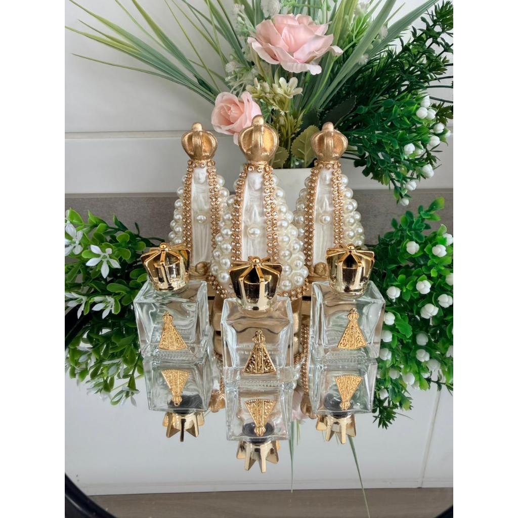 Kit 3 Imagens de Nossa Senhora Aparecida 10cm + 3 Porta Água Benta de Nossa Senhora Aparecida 10 mL