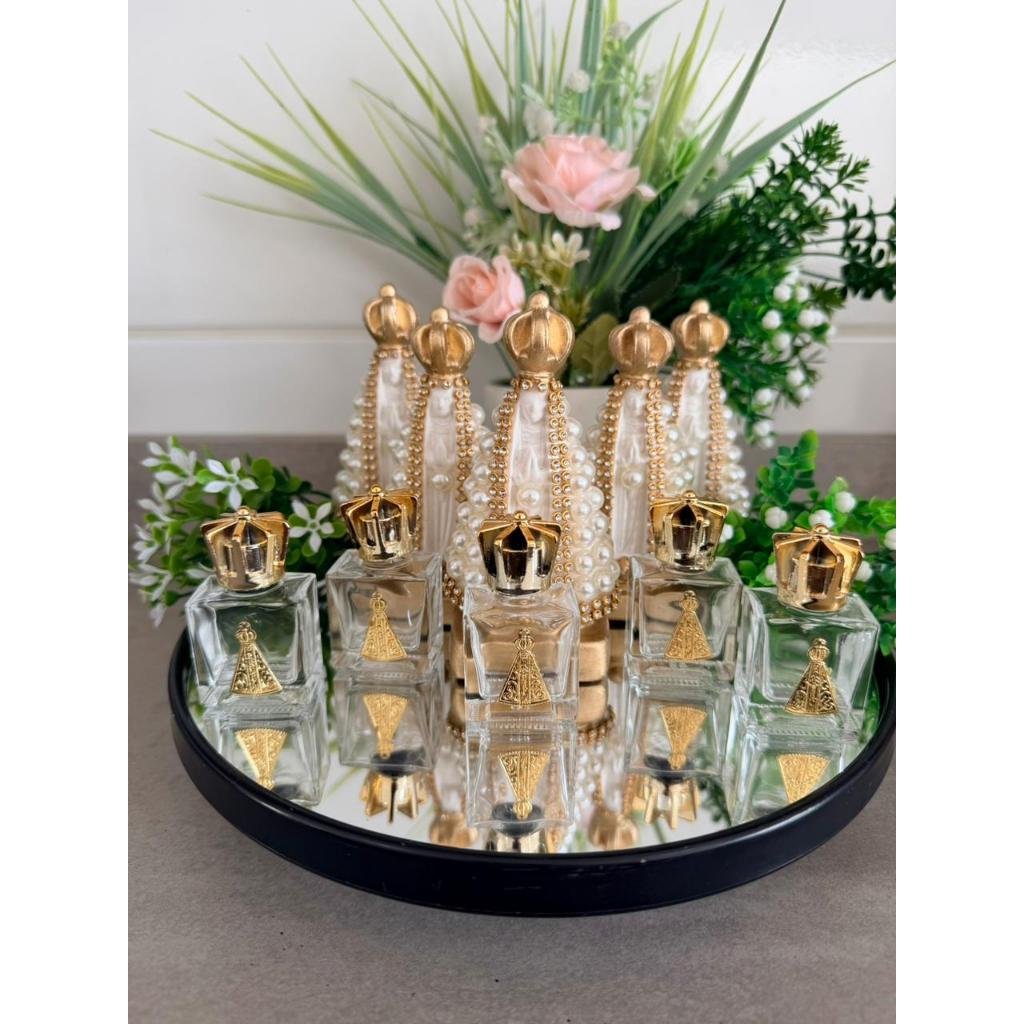 Kit 5 Imagens de Nossa Senhora Aparecida 10cm + 5 Porta Água Benta de Nossa Senhora Aparecida 10 mL