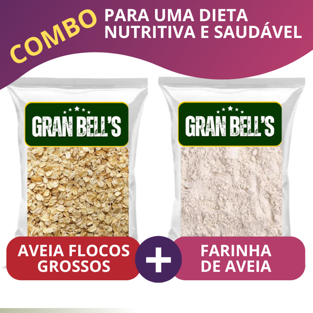 Combo Nutrição e Fibras: Aveia Flocos Grossos + Farinha de Aveia GRAN BELL'S 2kg - Kit Integral para Pães Fit Nutritiva