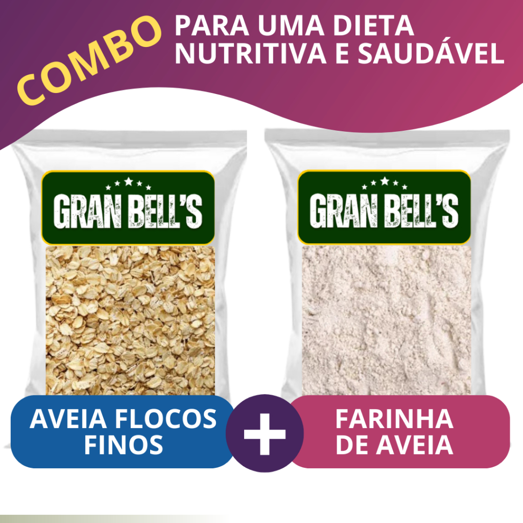 Combo Confeitaria Fit: Farinha de Aveia + Aveia Flocos Finos GRAN BELL'S 2kg - Kit Integral Natural para Bolos Saldável